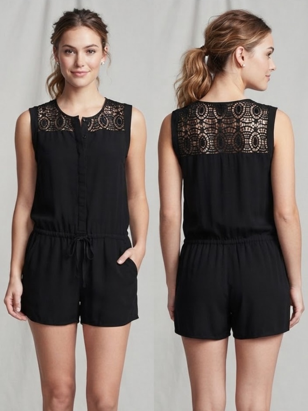 Ann Taylor Loft Lace Drawstring Pocket Romper